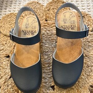 Swedish Clogs TOFFELN Blue Leather / wooden Clogs from Sweden